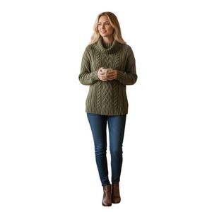 Old Navy Wool Angora Blend Cable Knit Cowl Neck Sweater Green Cozy M